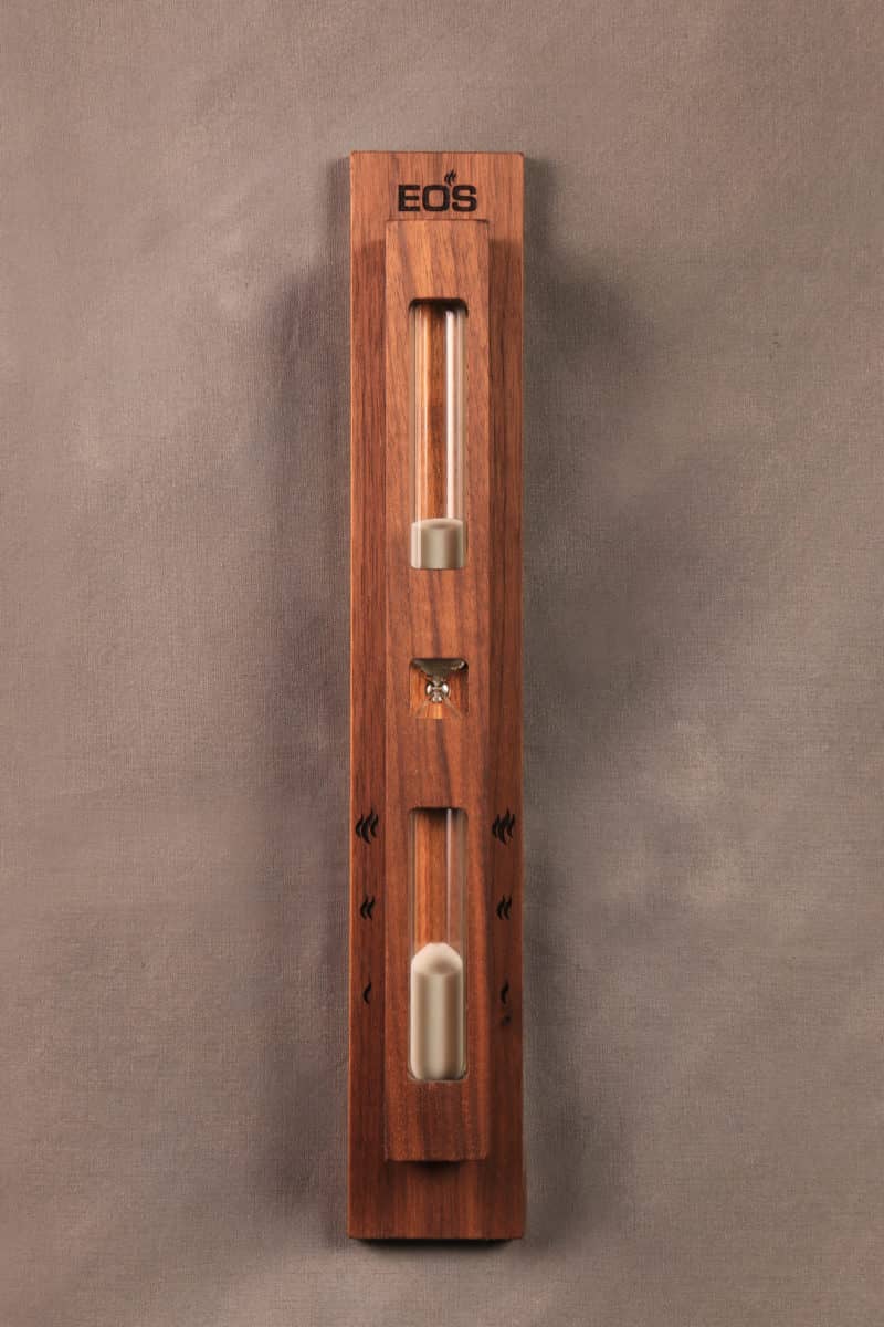 Sauna zandloper "Luxe" (donker) noten (wit zand)
